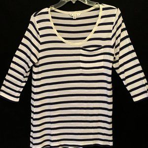 Cabi Women's Medium Top White & Navy Striped